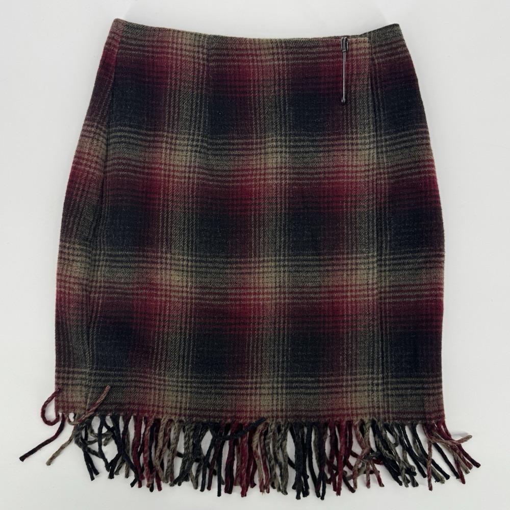 Vintage Kankane USA Plaid Tartan Fringe Skirt Sz 6 Grunge Boho Dark Academia